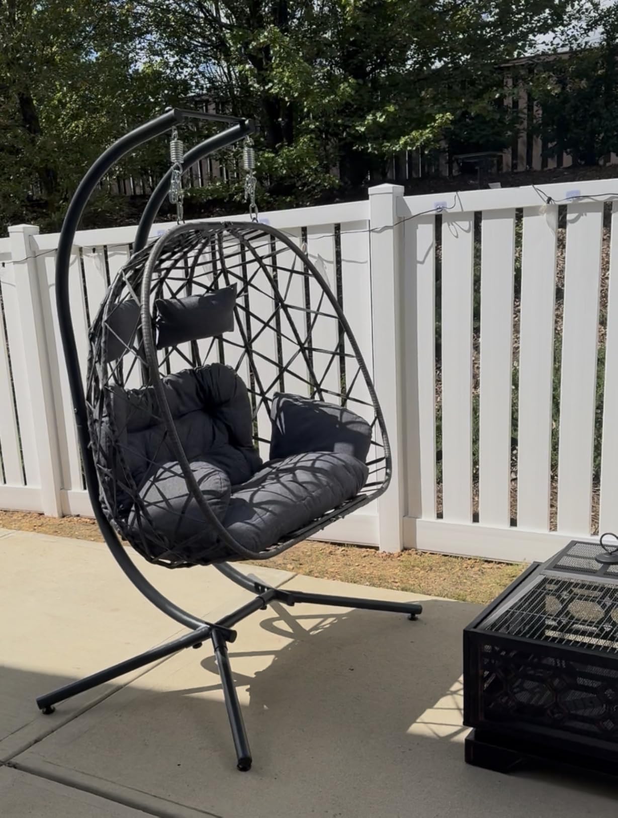 Hanging egg chair in living room